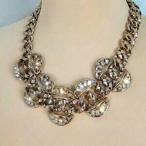 Banana Republic Gold Chain & Rhinestone Statement Necklace
